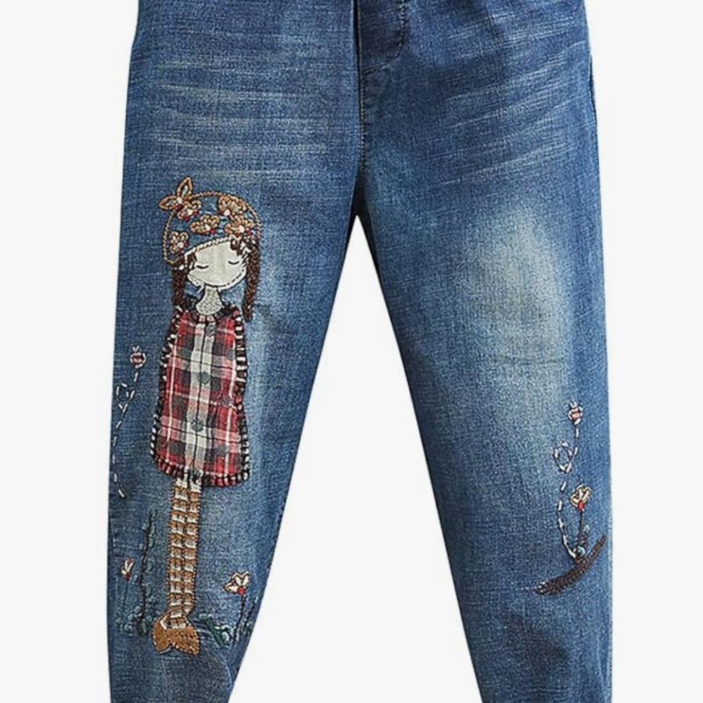 BUY 4 $38.....NWT ELASTIC WAIST DENIM PANTS - Picture 1 of 8